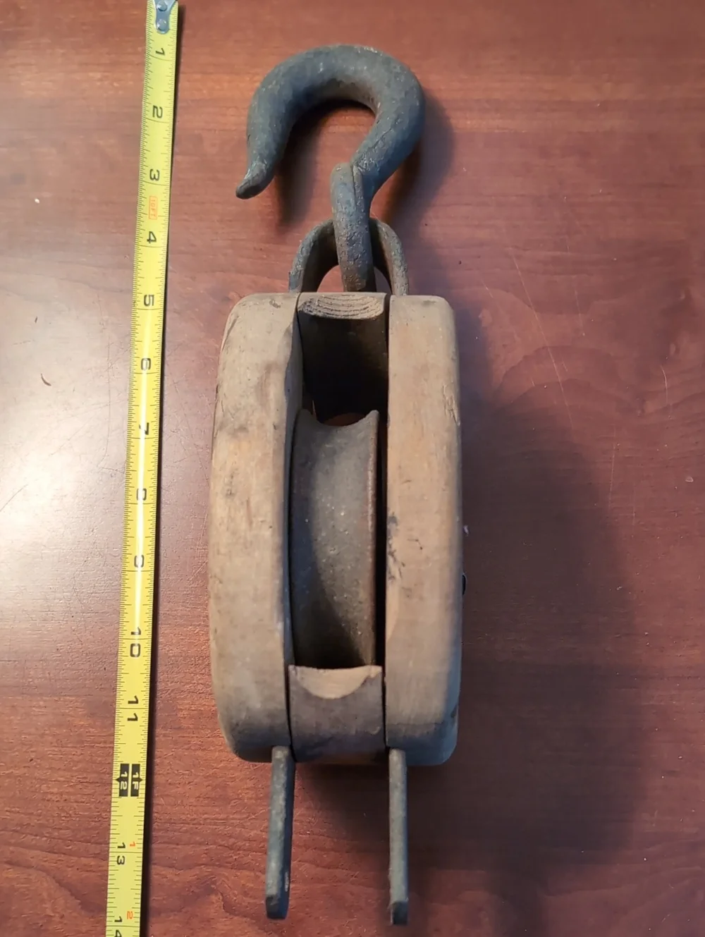 Vintage Wooden Pulley with Iron Hardware - Brown